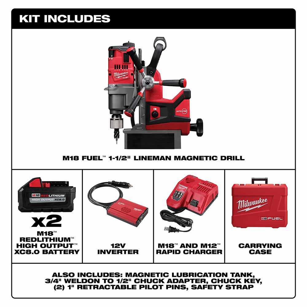 Milwaukee 2788-22HD M18 FUEL 1-1/2 Lineman Magnetic Drill HIGH DEMAND Kit