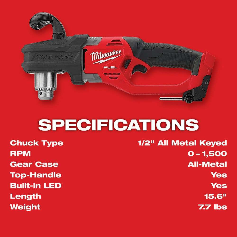 Milwaukee 2807-20 M18 FUEL Hole Hawg 1/2 Right Angle Drill - Bare Tool