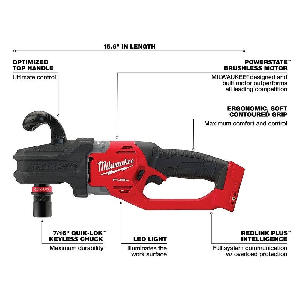 Milwaukee 2808-20 M18 FUEL Hole Hawg Right Angle Drill w/ Quik-Lok, Bare Tool