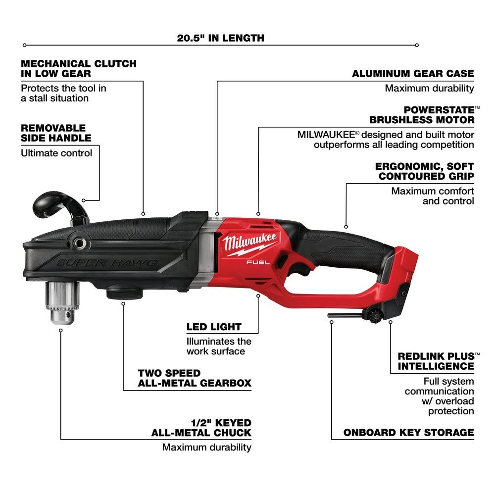 Milwaukee 2809-20 M18 FUEL Super Hawg 1/2 Right Angle Drill, Bare Tool