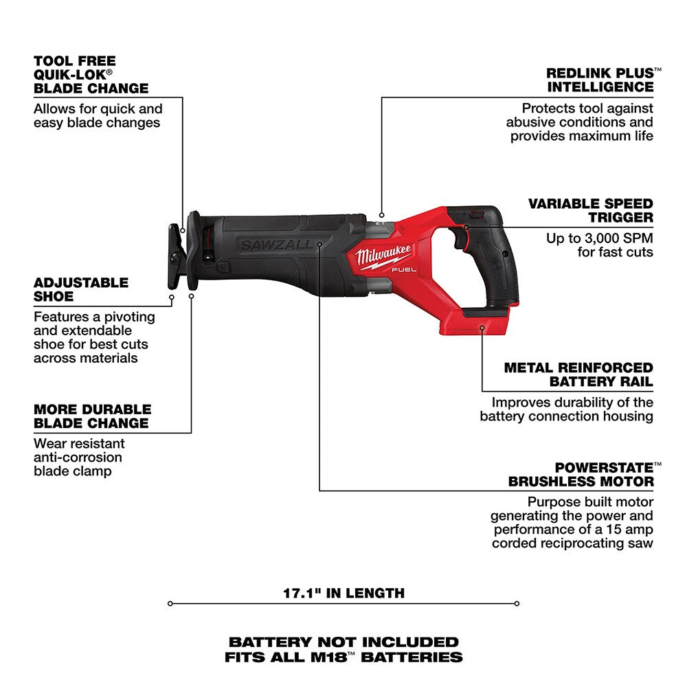 Milwaukee  2821-20 M18 FUEL™ SAWZALL® Recip Saw, Bare Tool