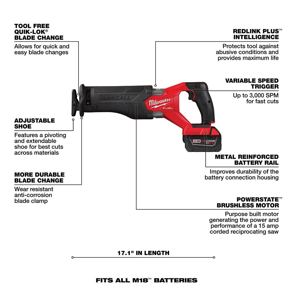 Milwaukee  2821-21 M18 FUEL™ SAWZALL® Recip Saw-1 Battery XC5.0 Kit