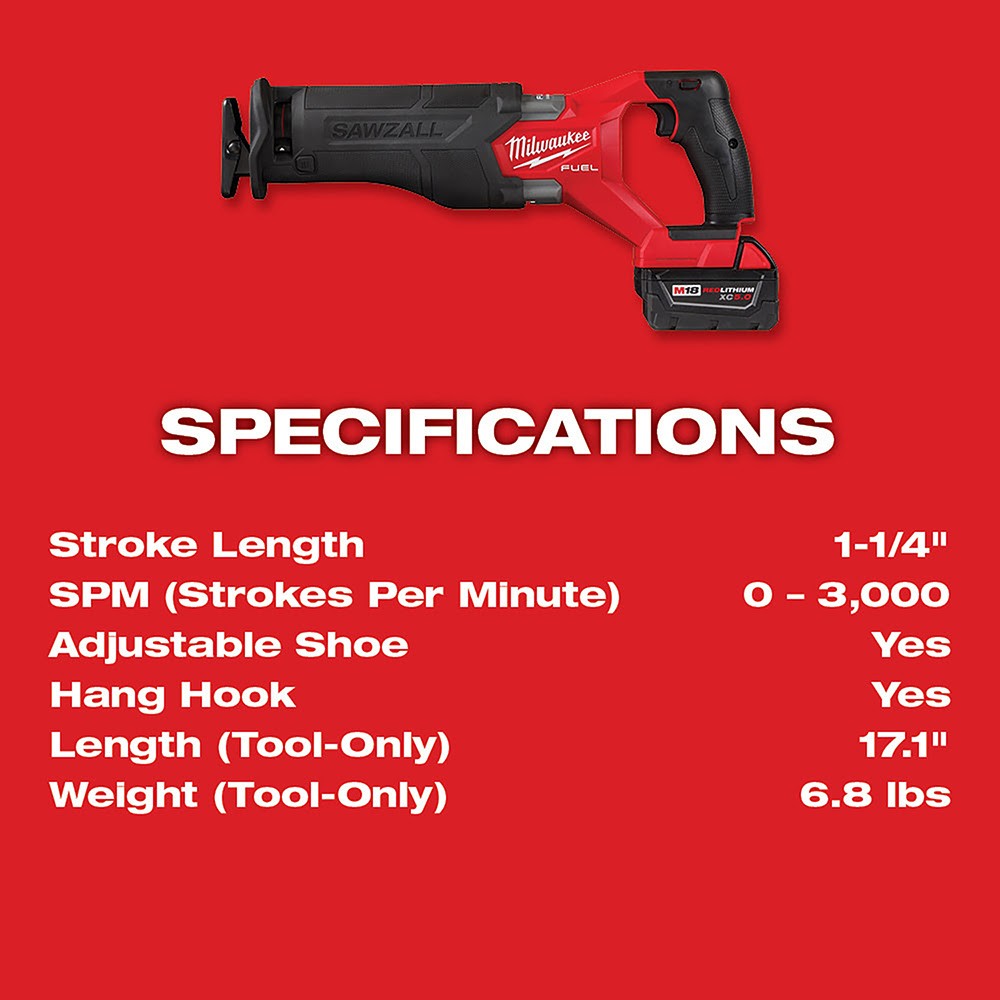 Milwaukee  2821-21 M18 FUEL™ SAWZALL® Recip Saw-1 Battery XC5.0 Kit