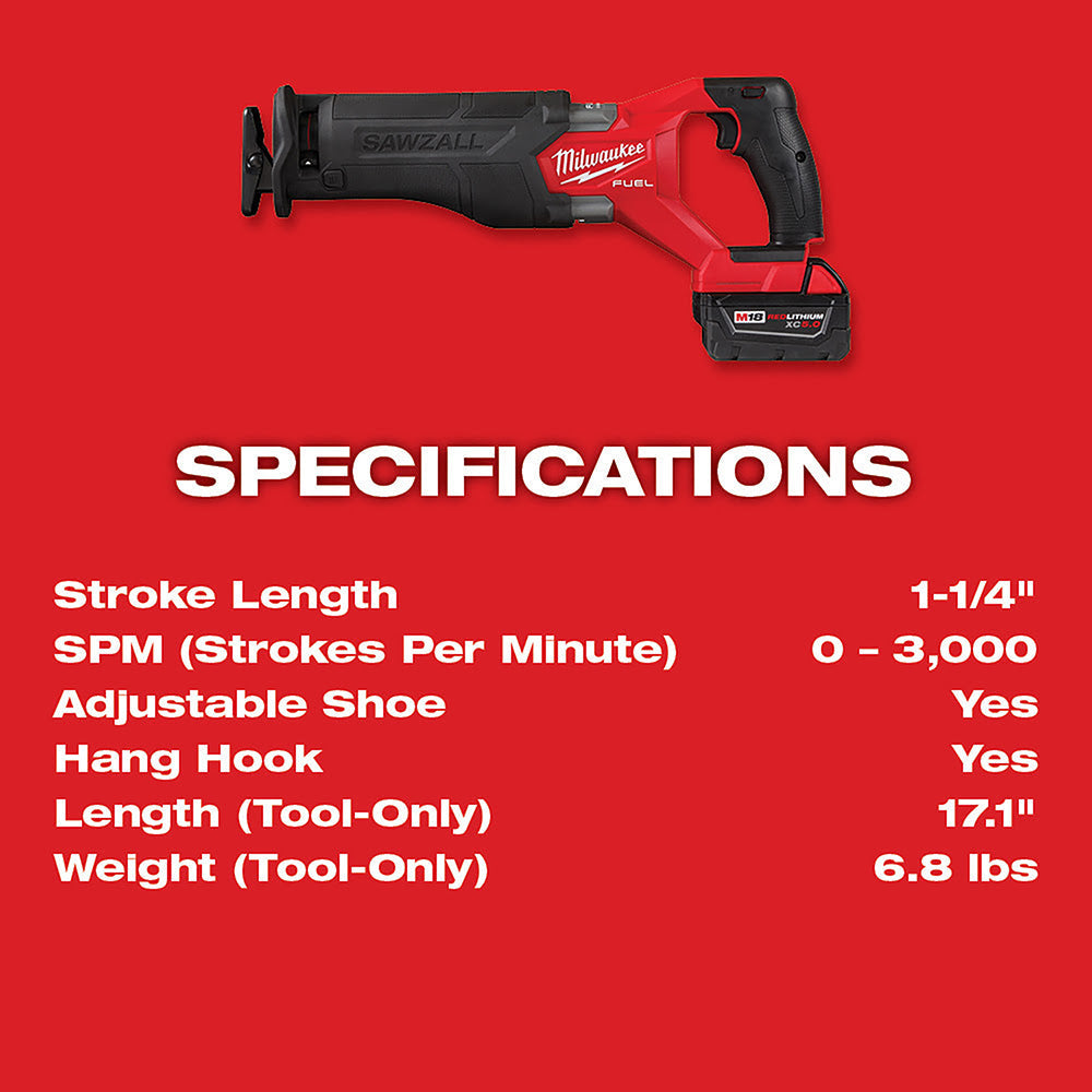 Milwaukee  2821-22 M18 FUEL™ SAWZALL® Recip Saw - 2 Battery XC5.0 Kit