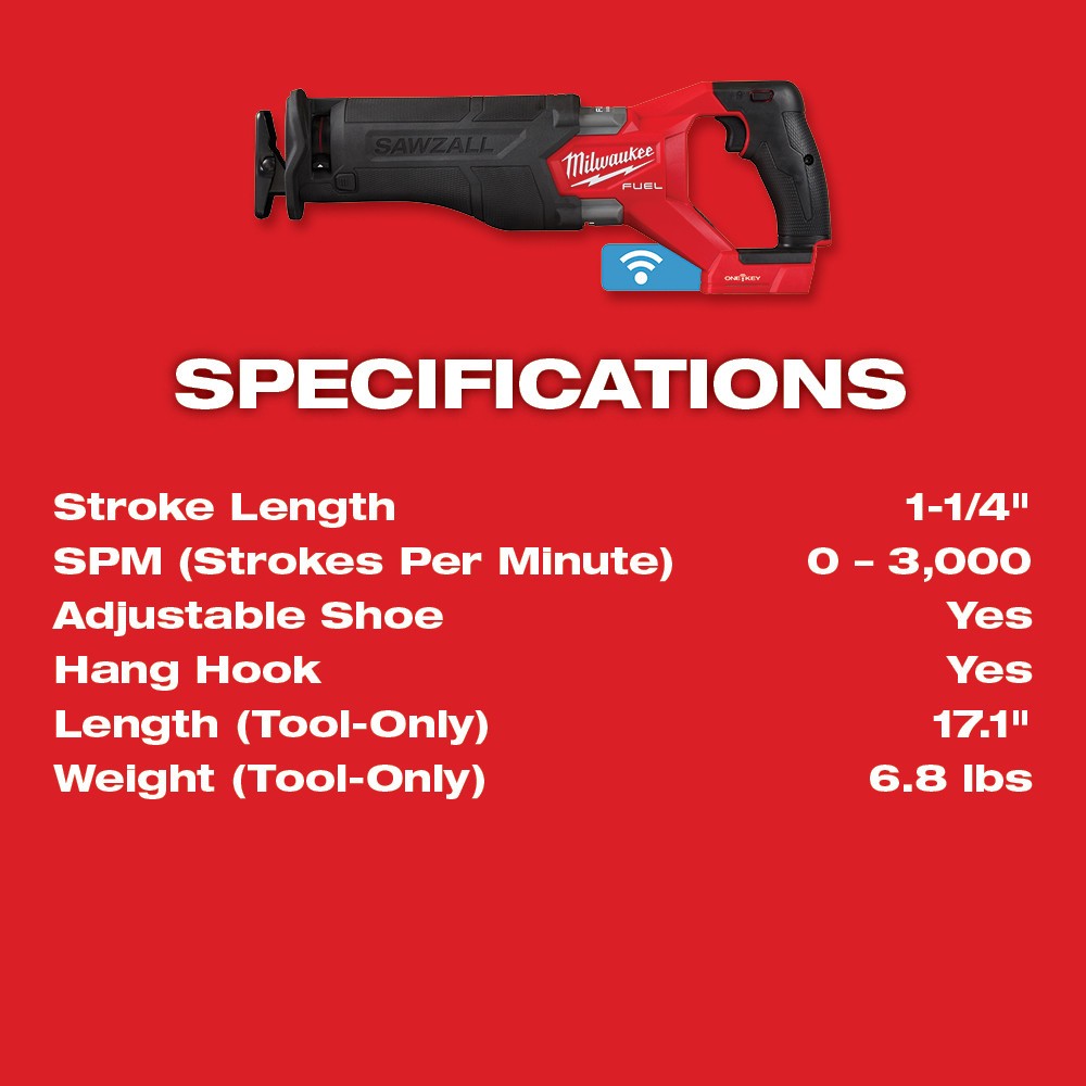 Milwaukee  2822-20 M18 FUEL™ SAWZALL® Recip Saw w/ One-Key™, Bare Tool