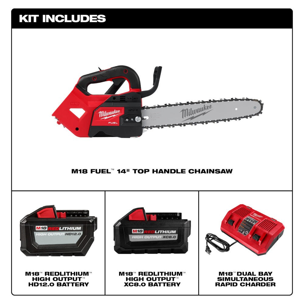 Milwaukee 2826-22T M18 FUEL 14 Top Handle Chainsaw 2 Battery Kit