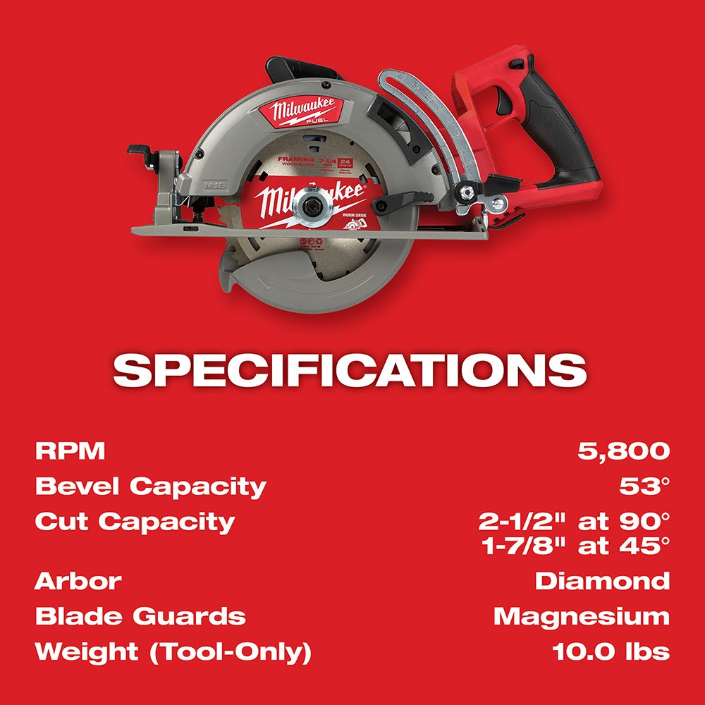 Milwaukee 2830-20 M18 FUEL Rear Handle 7-1/4 Circular Saw, Tool Only