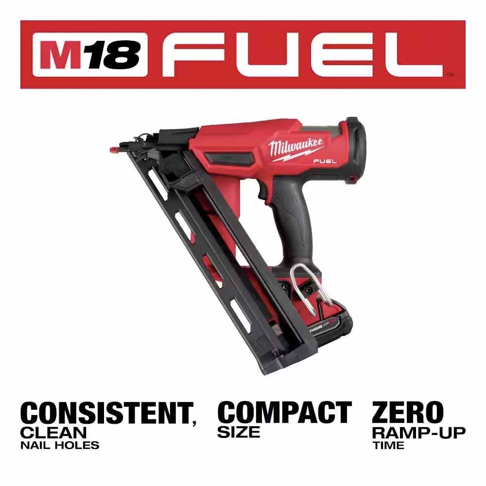 Milwaukee 2839-21HO M18 FUEL Lithium-Ion Brushless Cordless Gen II 15-Gauge Angled Finish Nailer With M18 with 3.0Ah Battery and Charger