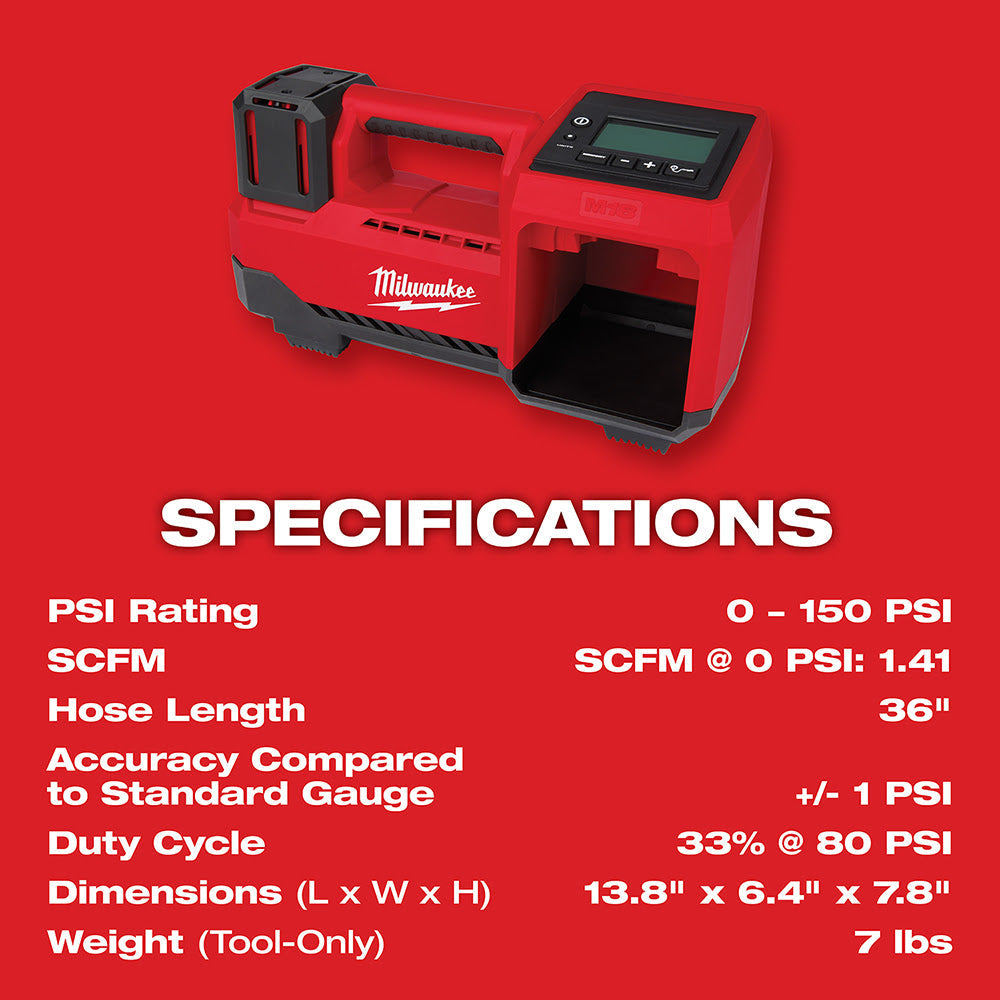 Milwaukee M18 Compact Tire Inflator, Tool Only