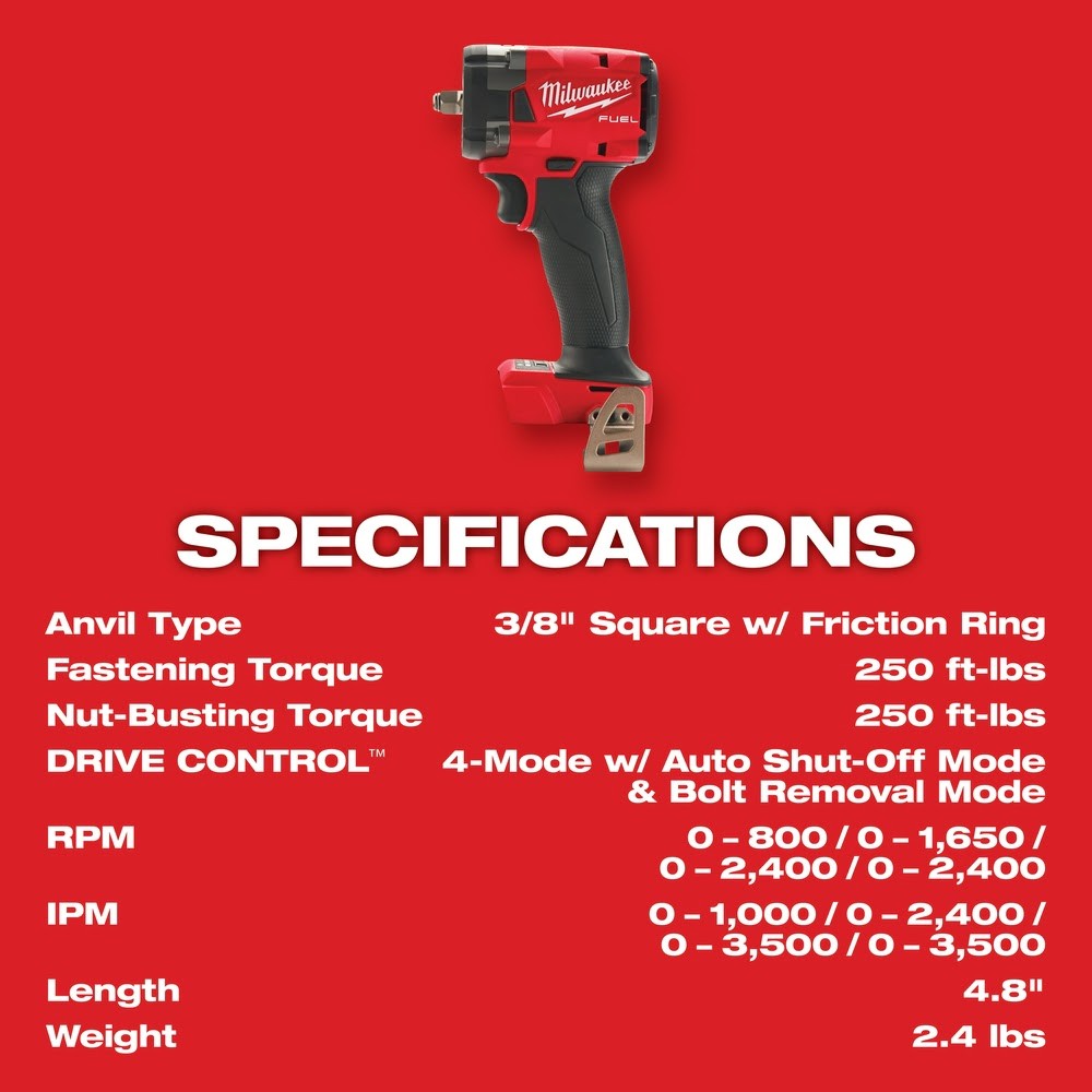 Milwaukee  2854-20 M18 FUEL™ 3/8 Compact Impact Wrench w/ Friction Ring, Bare Tool