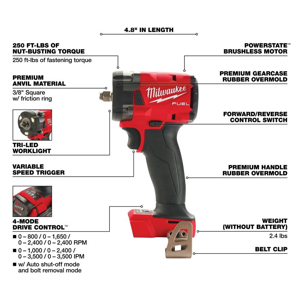 Milwaukee 2854-21HO M18 FUEL 3/8 Compact Impact Wrench w/ Friction Ring Kit