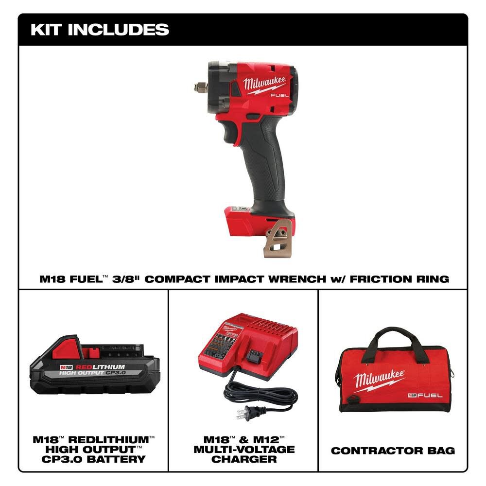 Milwaukee 2854-21HO M18 FUEL 3/8 Compact Impact Wrench w/ Friction Ring Kit