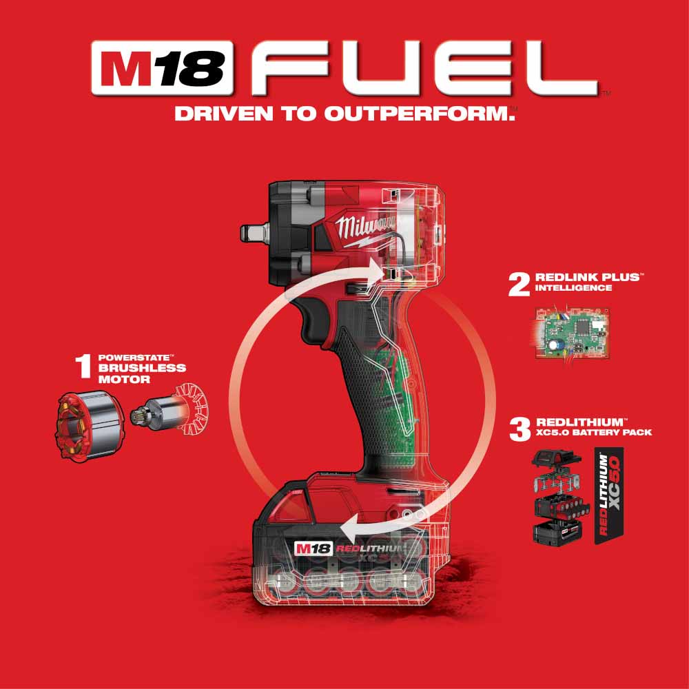 Milwaukee 2854-22 M18 FUEL™ 3/8 Compact Impact Wrench w/ Friction Ring Kit