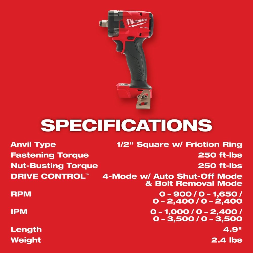 Milwaukee  2855-20  M18 FUEL™ 1/2  Compact Impact Wrench w/ Friction Ring Bare Tool