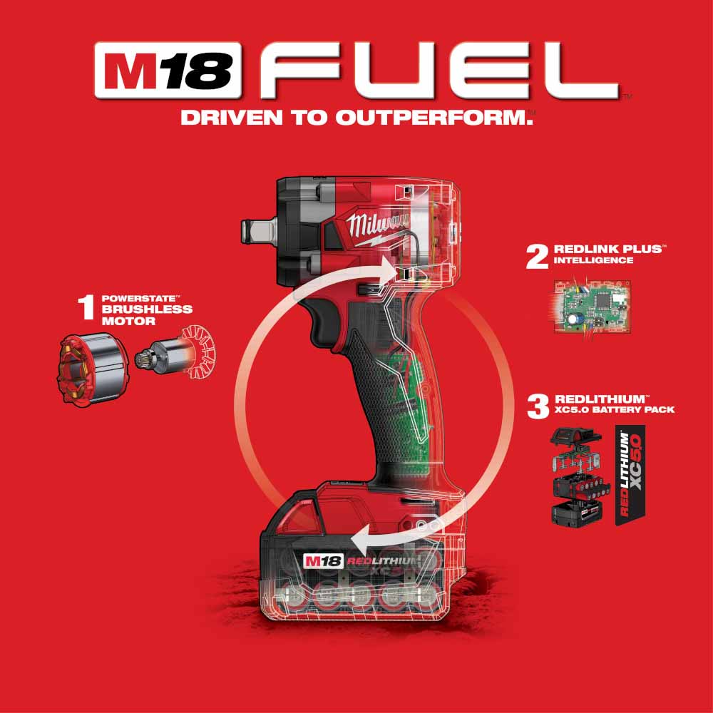 Milwaukee 2855-22 M18 FUEL™ 1/2 Compact Impact Wrench w/ Friction Ring Kit