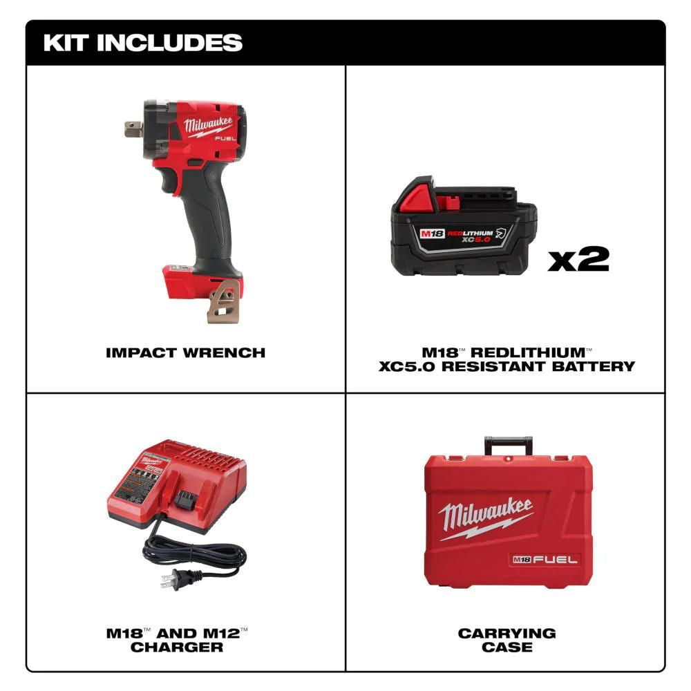 Milwaukee 2855P-22R M18 FUEL 1/2  Compact Impact Wrench w/ Pin Detent Kit