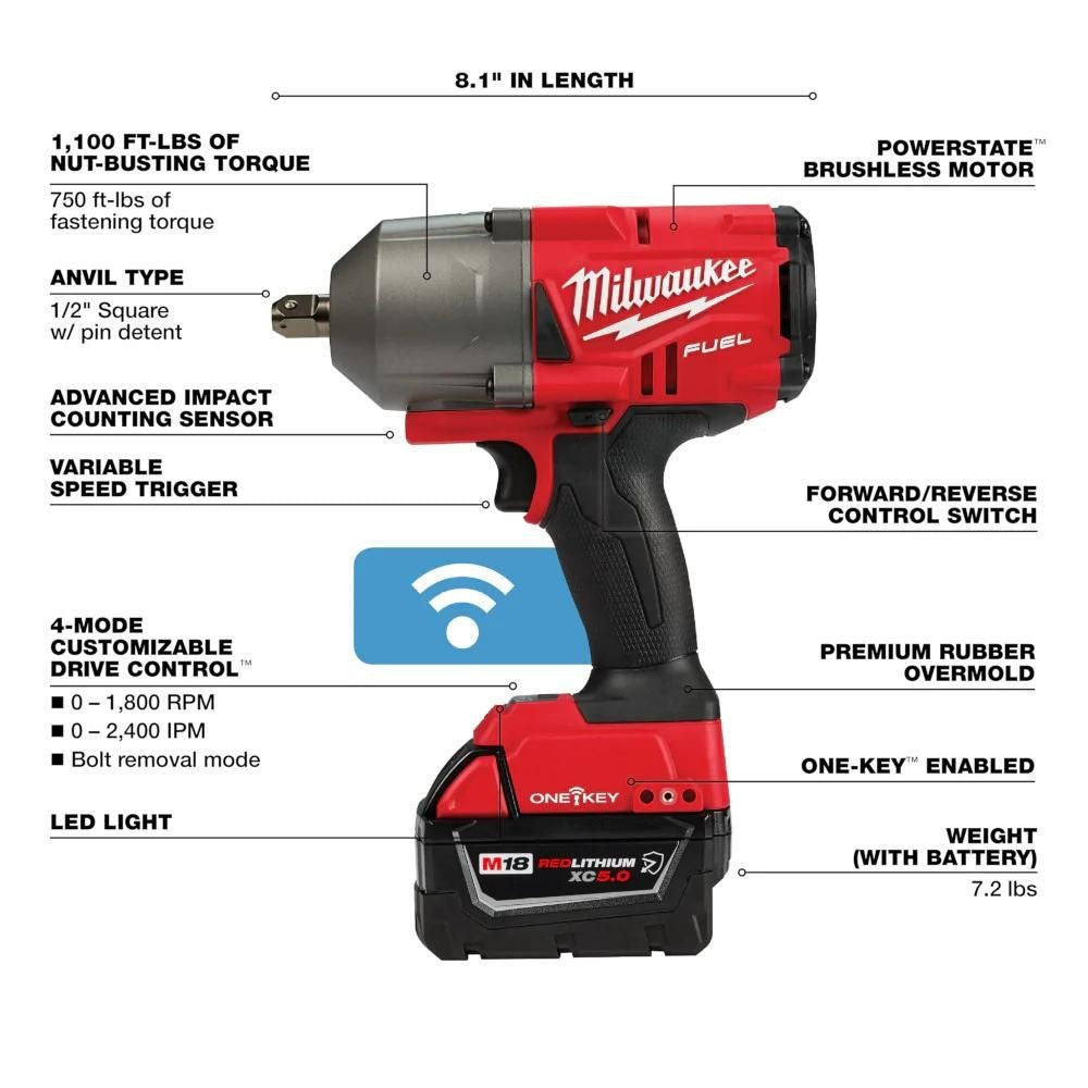 Milwaukee 2862-22R M18 FUEL  w/ ONE-KEY High Torque Impact Wrench 1/2 Pin Detent Kit