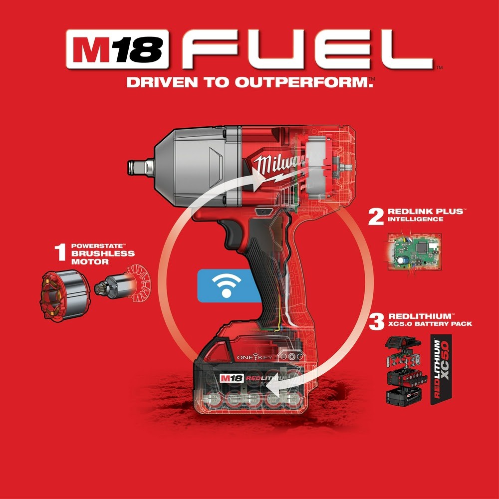 Milwaukee 2863-22R M18 FUEL w/ ONE-KEY High Torque Impact Wrench 1/2 Friction Ring Kit