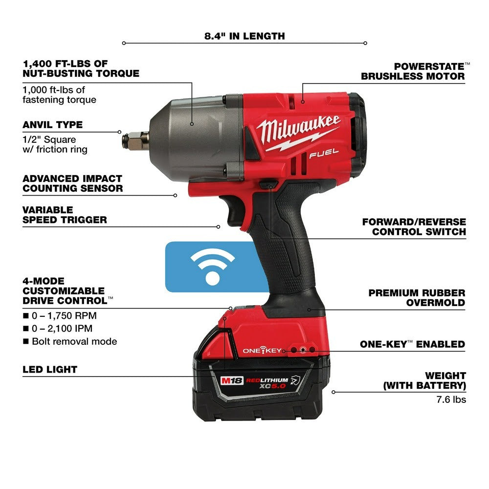 Milwaukee 2863-22R M18 FUEL w/ ONE-KEY High Torque Impact Wrench 1/2 Friction Ring Kit