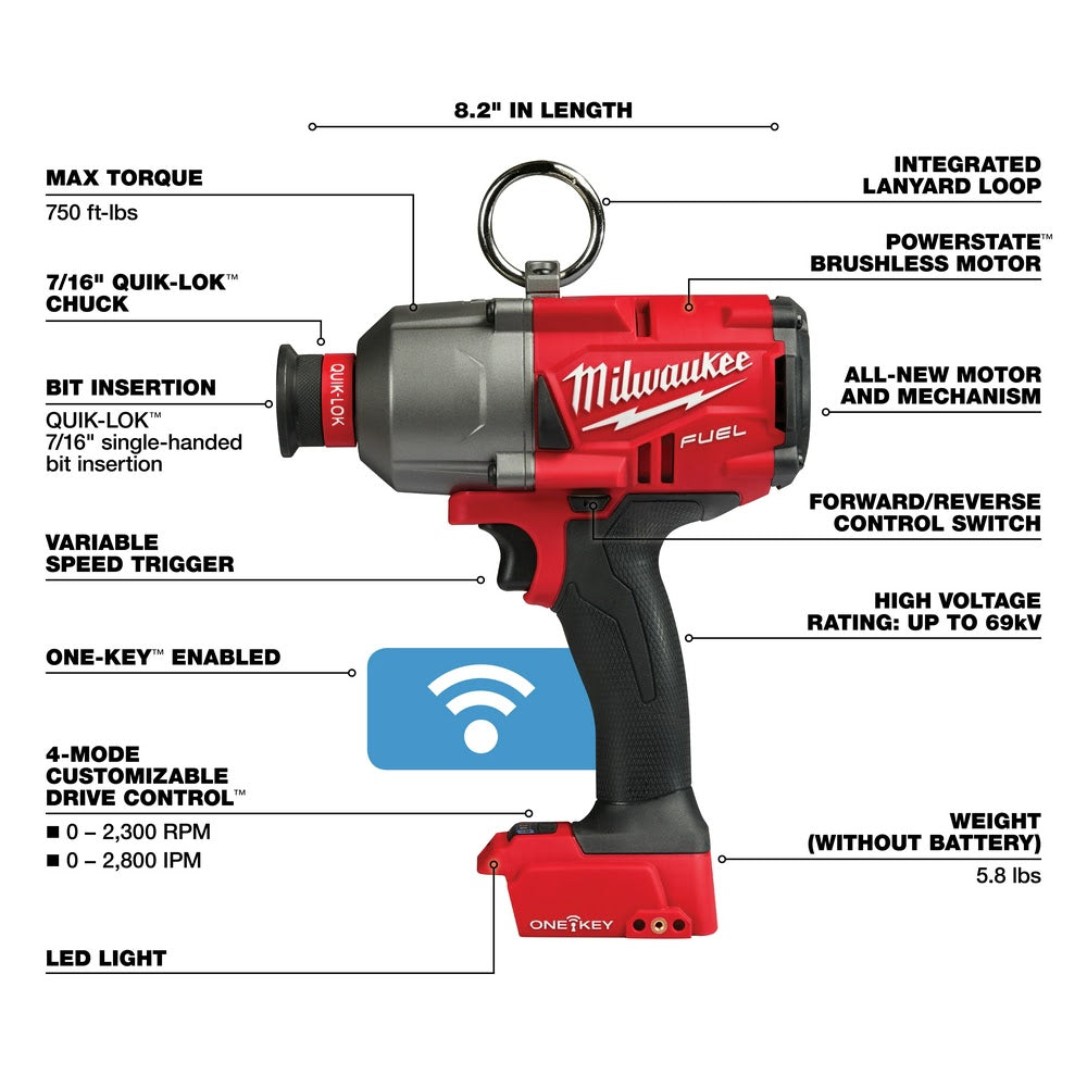 Milwaukee 2865-20 M18 FUEL 7/16 Hex Utility HTIW w/ ONE-KEY (Tool Only)