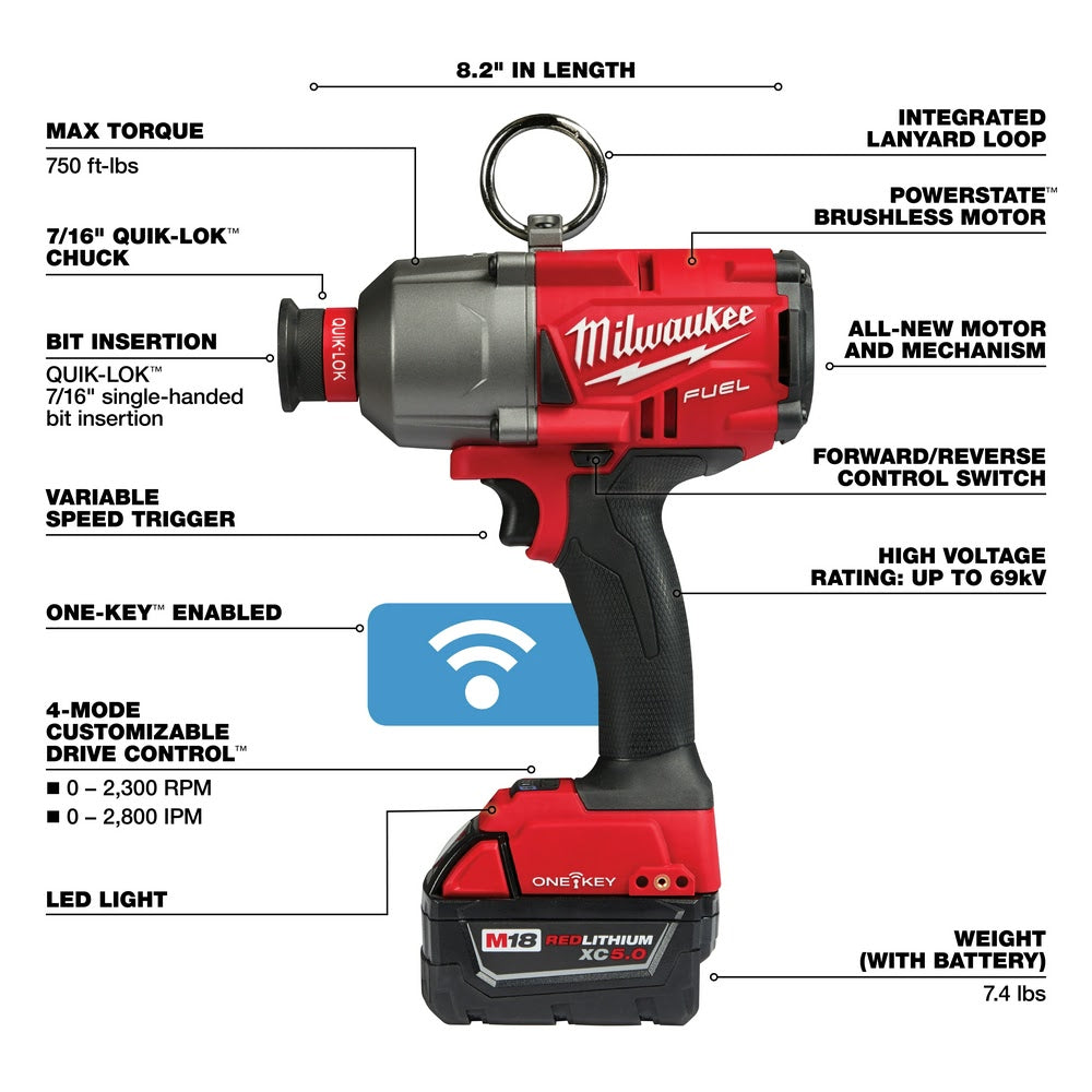 Milwaukee 2865-22 M18 FUEL 7/16 Hex Utility HTIW w/ ONE-KEY Kit