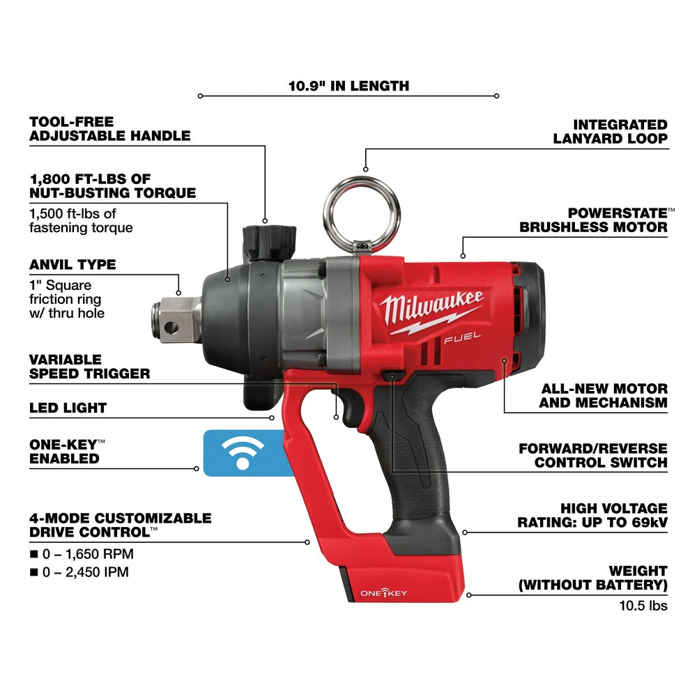 Milwaukee 2867-20 M18 FUEL 1 HTIW Impact Wrench w/ ONE-KEY Bare Tool