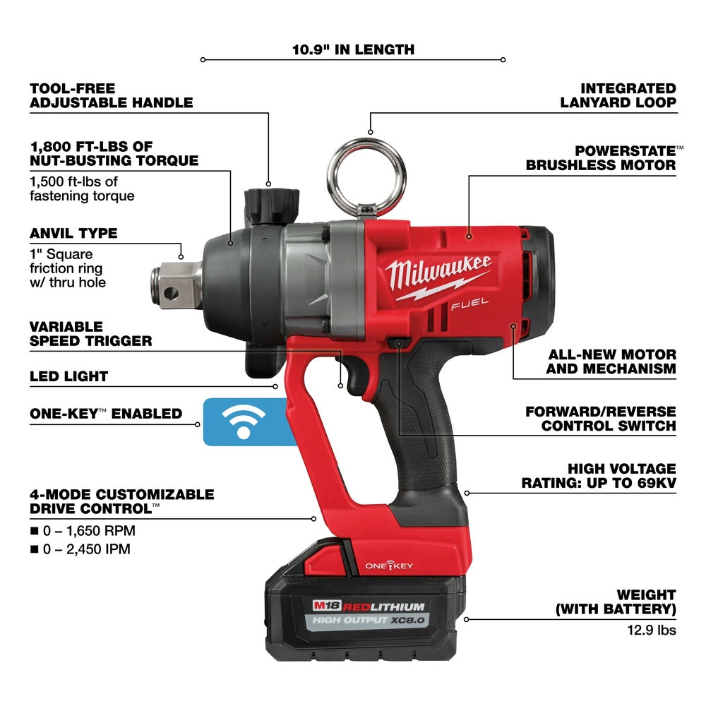 Milwaukee 2867-22 M18 FUEL 1 HTIW w/ ONE-KEY Kit w/ (2) 8.0Ah Batteries