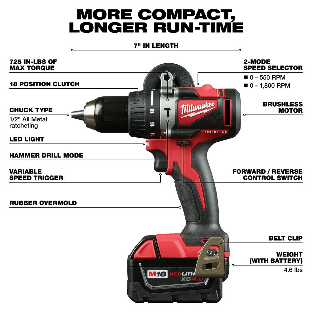 Milwaukee 2902-22 M18 Brushless 1/2 Hammer Drill Kit