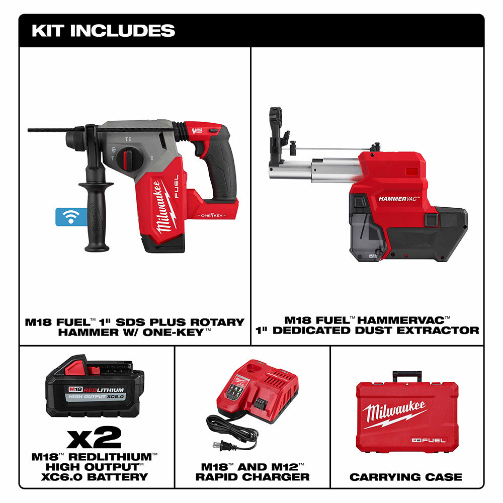 Milwaukee 2914-22DE M18 FUEL™ 1 SDS Plus Rotary Hammer w/ ONE-KEY™ Dust Extractor Kit