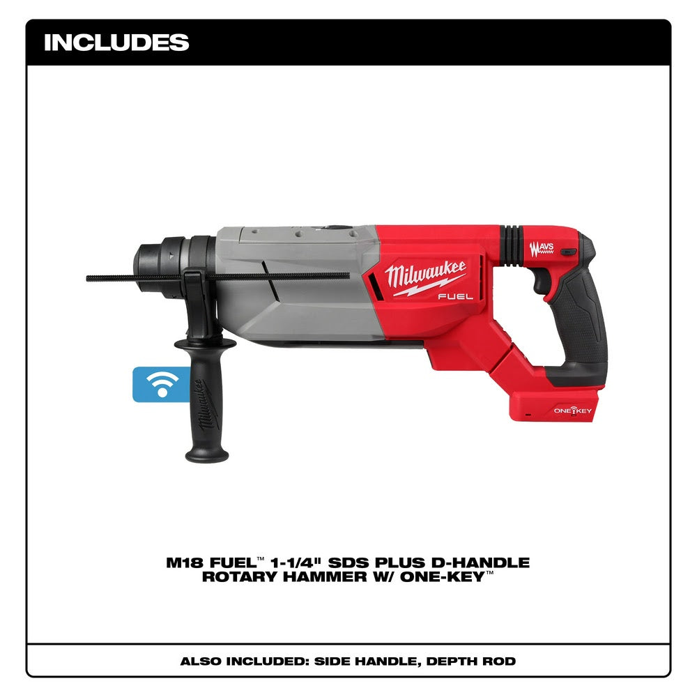 Milwaukee 2916-20 M18 FUEL 1-1/4 SDS Plus D-Handle Rotary Hammer w/ ONE-KEY, Bare