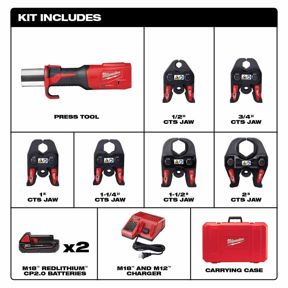 Milwaukee 2922-22 M18™ FORCE LOGIC™ Press Tool w/ ONE-KEY™ w/ 1/2-2 CTS Jaws