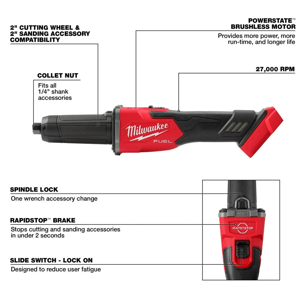 Milwaukee 2939-20 M18 FUEL Braking Die Grinder, Slide Switch