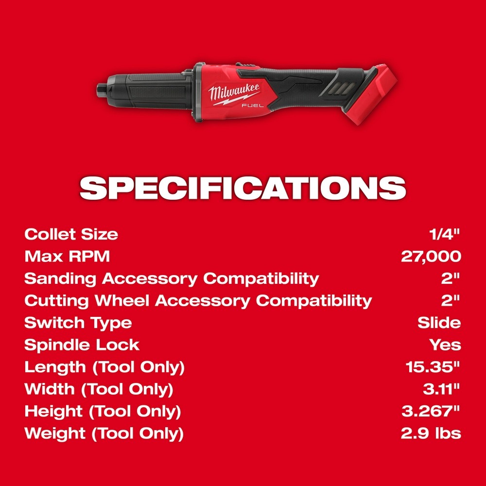 Milwaukee 2939-20 M18 FUEL Braking Die Grinder, Slide Switch, Bare Tool