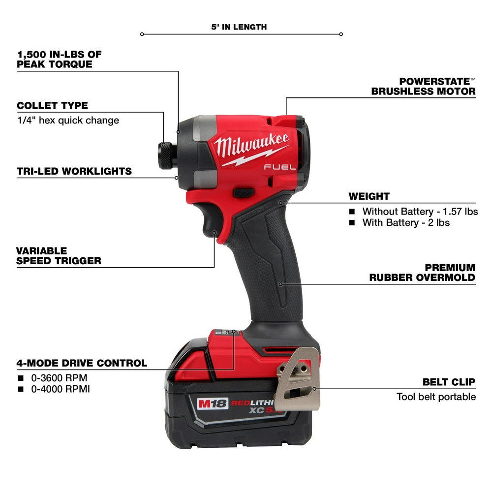 Milwaukee 2953-22 M18 FUEL 1/4 Hex Impact Driver Kit