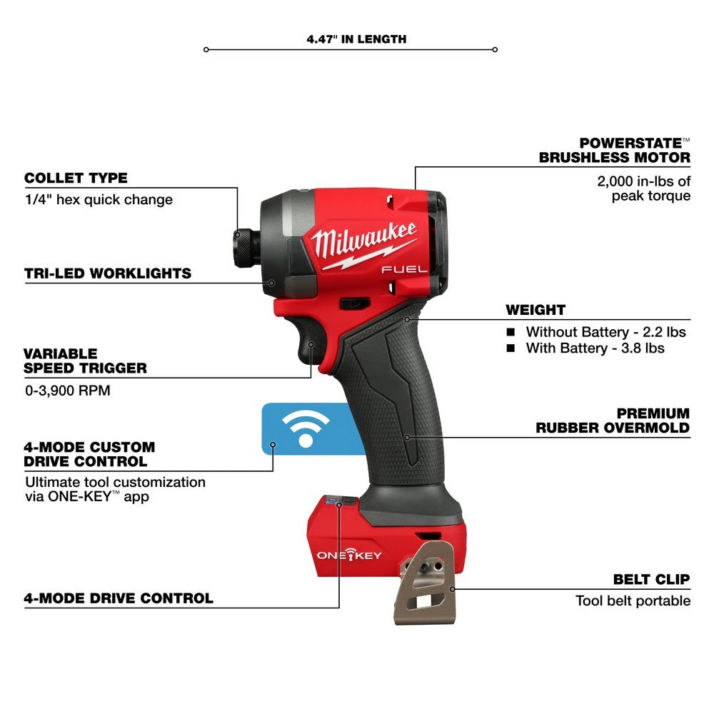 Milwaukee 2957-20 M18 FUEL 1/4 Hex Impact Driver w/ ONE-KEY