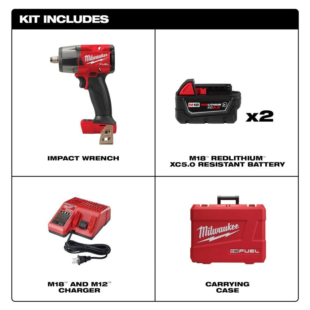 Milwaukee 2962-22R M18 FUEL 1/2  Mid-Torque Impact Wrench w/ Friction Ring Kit