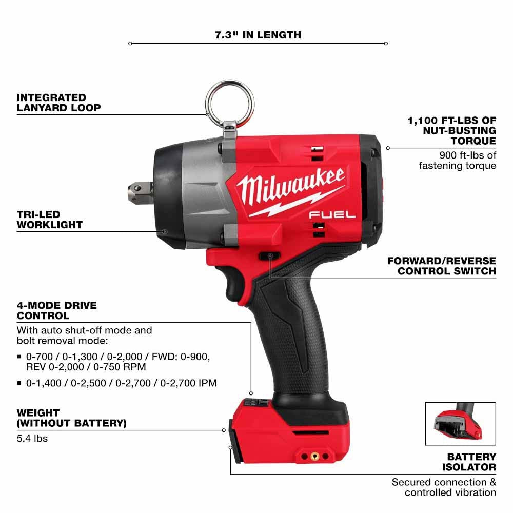 Milwaukee 2966-20 M18 FUEL 1/2 High Torque Impact Wrench w/ Pin Detent, Bare