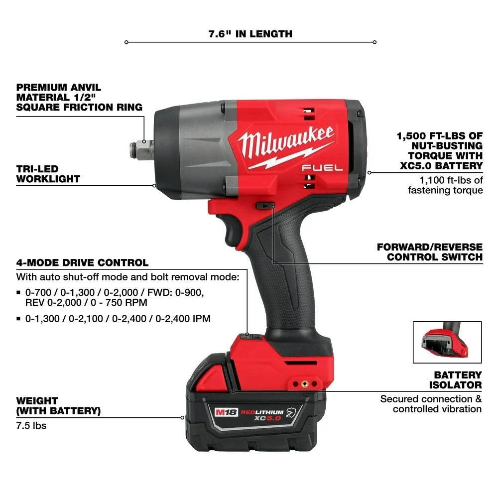 Milwaukee 2967-21B M18 FUEL 1/2 High Torque Impact Wrench w/ Friction Ring Kit