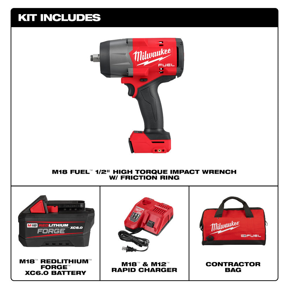 Milwaukee 2967-21F M18 FUEL 1/2 High Torque Impact Wrench w/ Friction Ring REDLITHIUM FORGE Kit