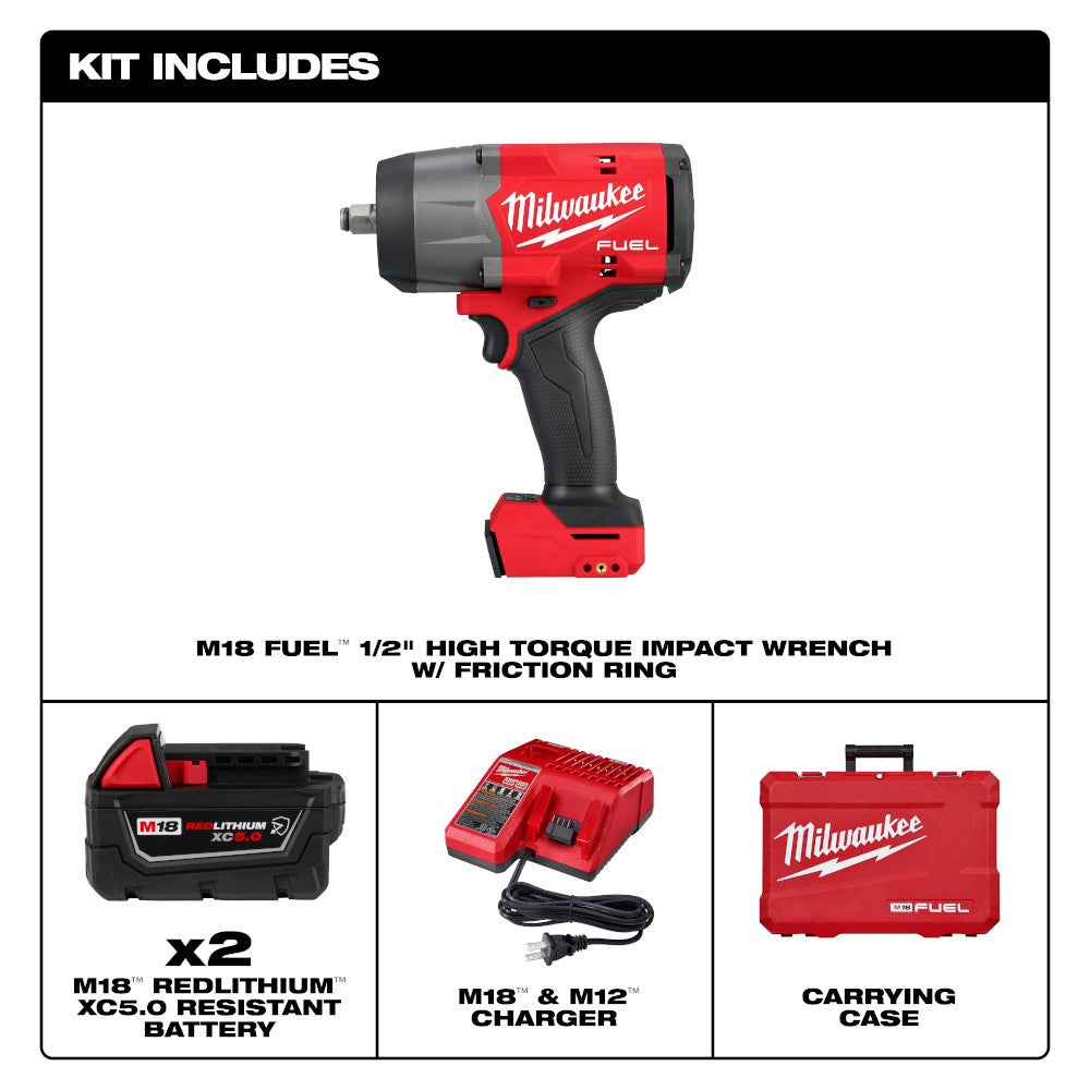 Milwaukee 2967-22 M18 FUEL 1/2 High Torque Impact Wrench w/ Friction Ring Kit