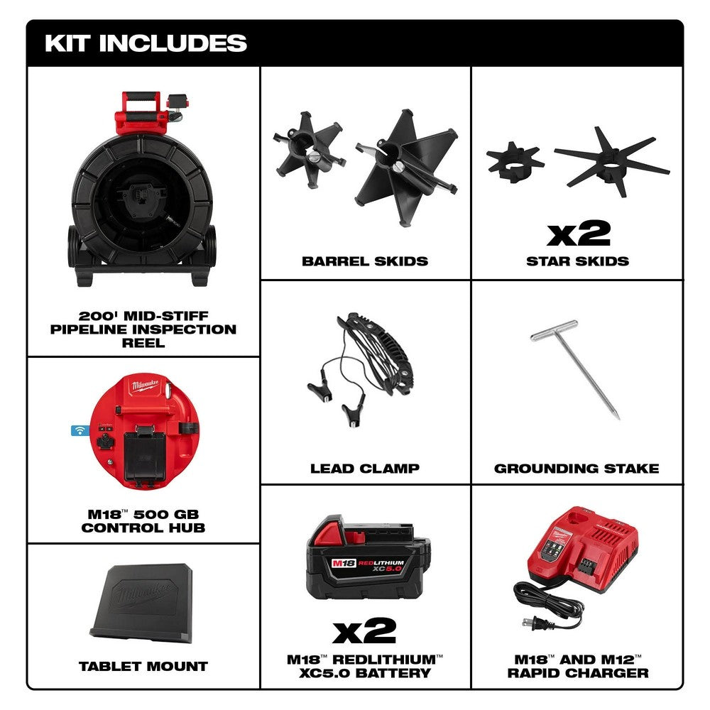 Milwaukee 2975-22 M18 200’ Mid-Stiff Pipeline Inspection System