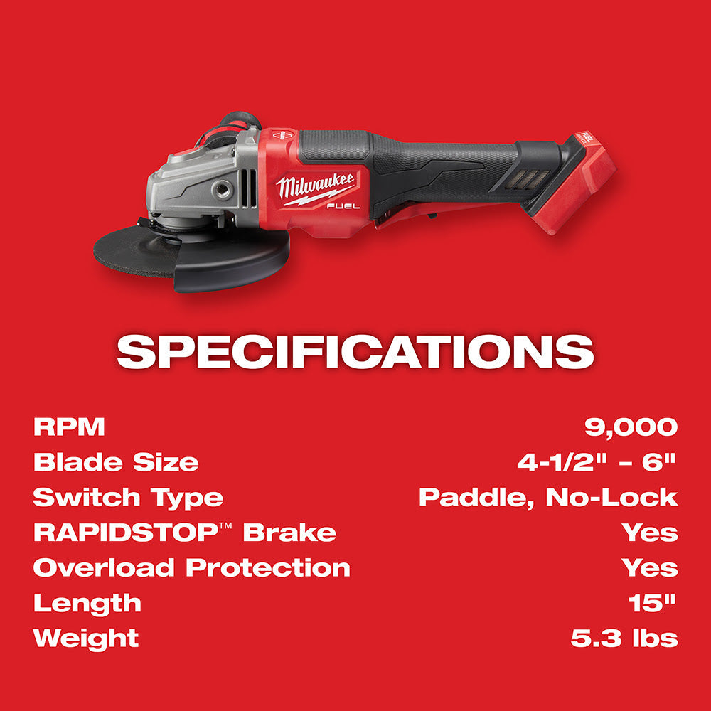 Milwaukee 2980-20 M18 FUEL 4-1/2 - 6 GRINDER, PADDLE SWITCH NO-LOCK, Bare