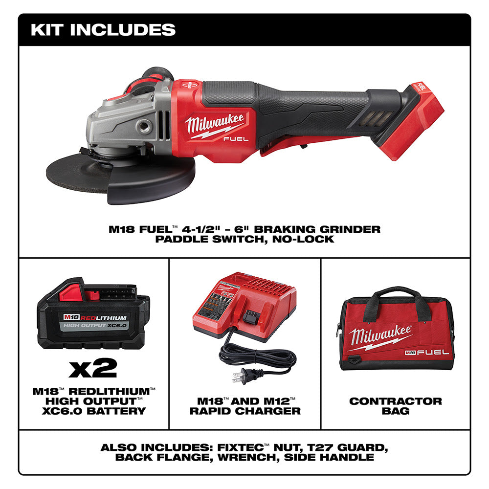 Milwaukee 2980-22 M18 FUEL 4-1/2 6 GRINDER, PADDLE SWITCH NO-LOCK 2 BATT KIT