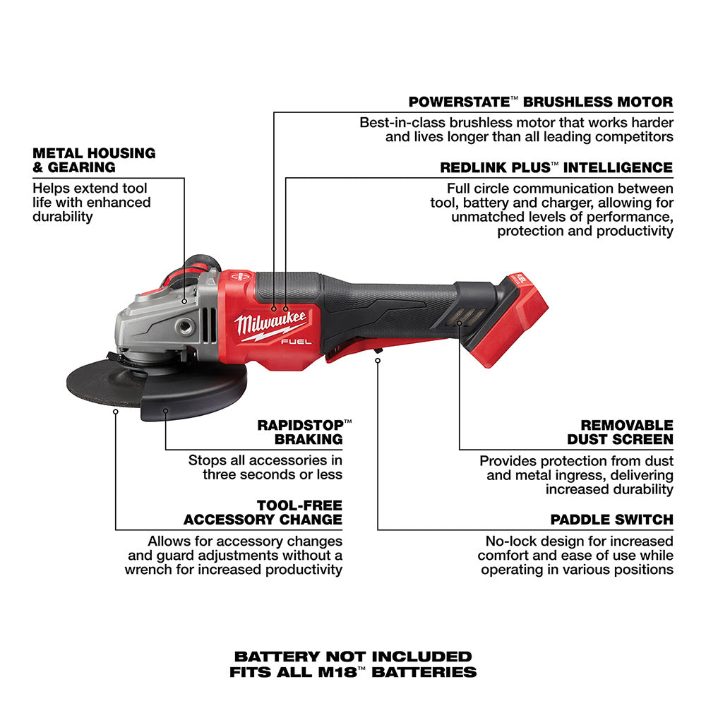 Milwaukee 2980-22 M18 FUEL 4-1/2 6 GRINDER, PADDLE SWITCH NO-LOCK 2 BATT KIT