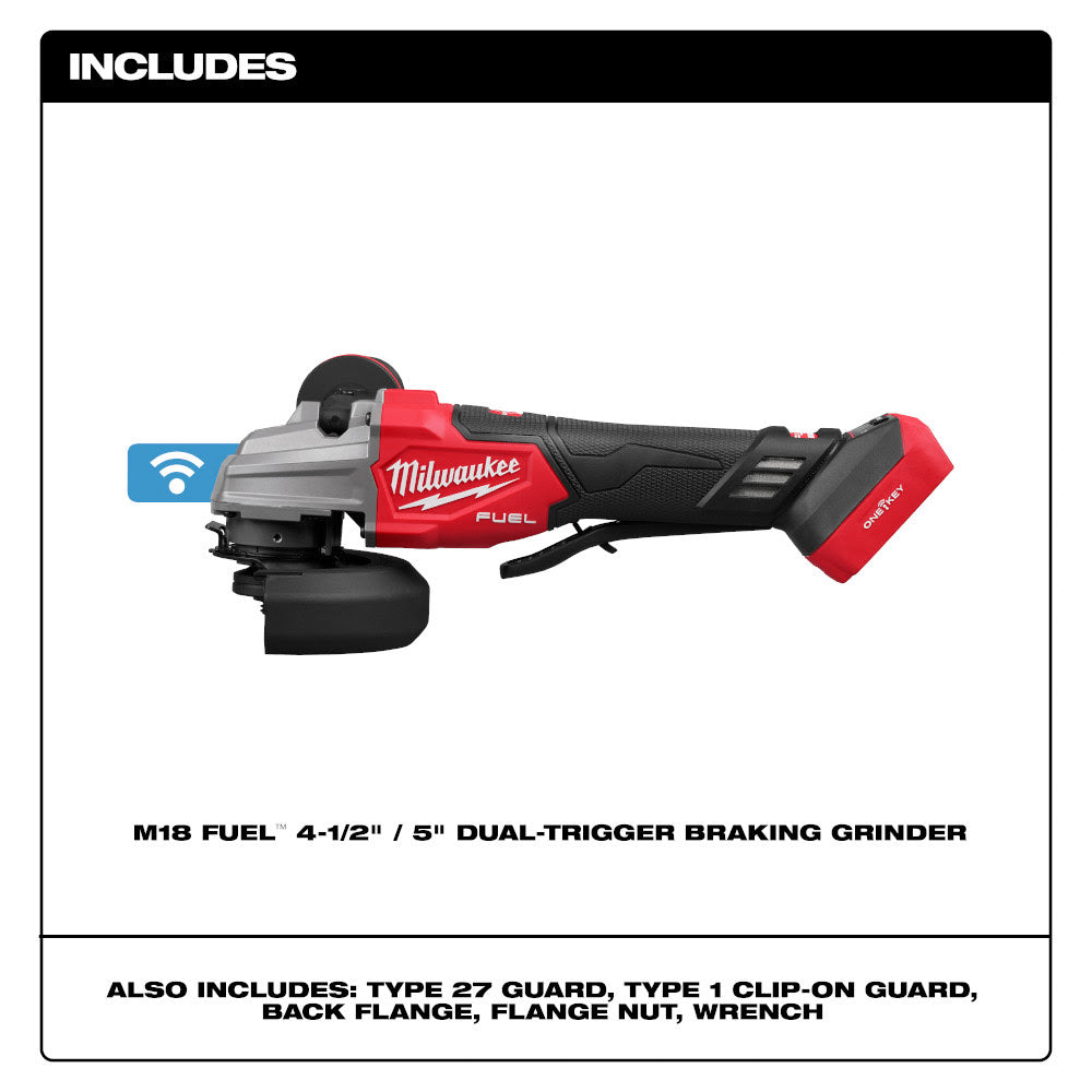 Milwaukee 2986-20 M18 FUEL 4-1/2 / 5 Dual-Trigger Braking Grinder, Bare