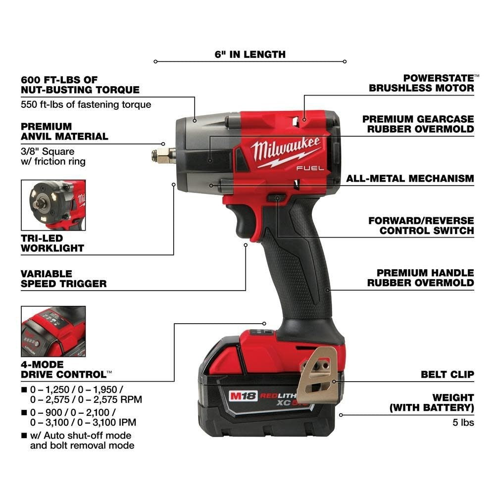 Milwaukee 3010-22 M18 FUEL 1/2 HTIW & 3/8 MTIW Automotive Combo Kit