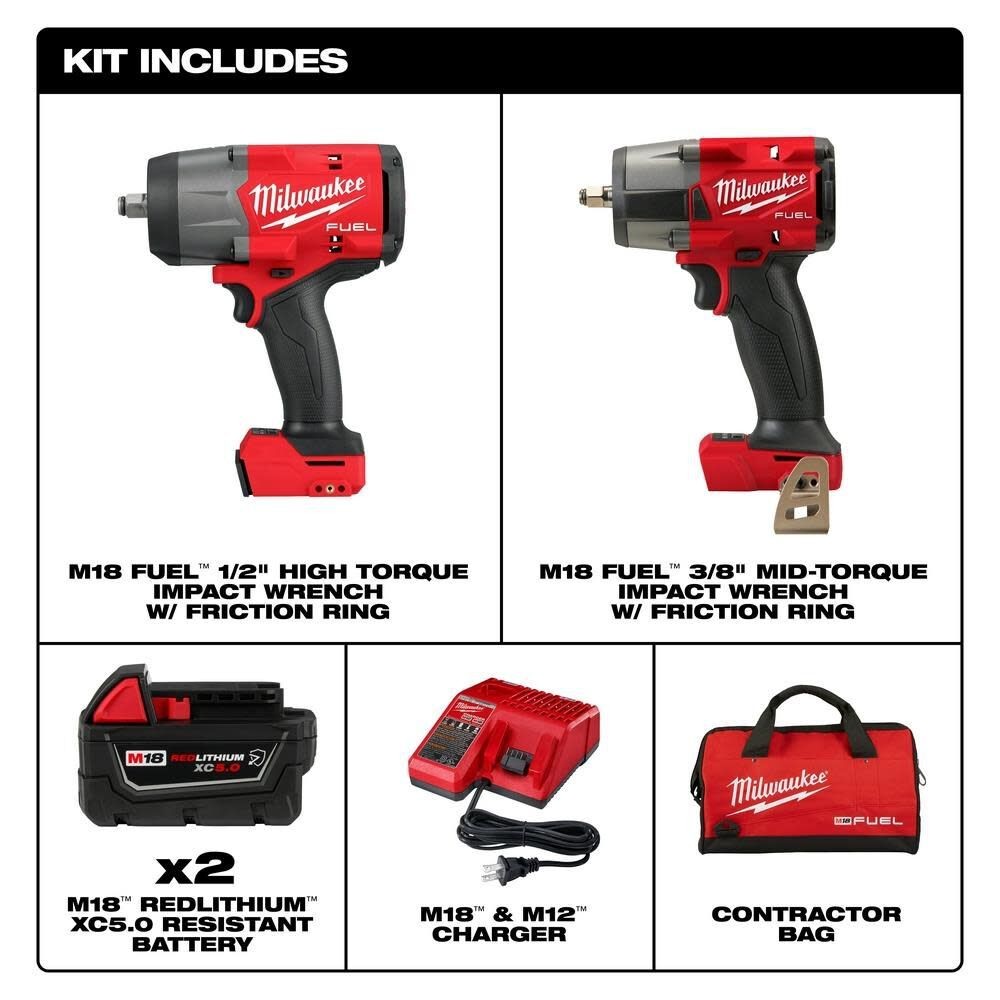 Milwaukee 3010-22 M18 FUEL 1/2 HTIW & 3/8 MTIW Automotive Combo Kit