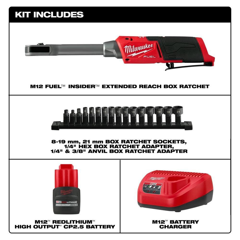 Milwaukee 3050-21 M12 FUEL INSIDER Extended Reach Box Ratchet Kit