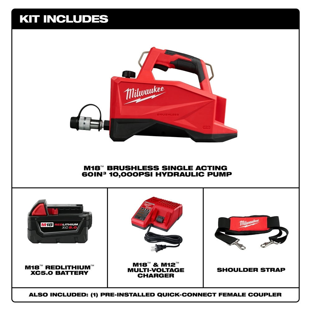 Milwaukee 3120-21 M18 Brushless Single Acting 60 in 3 10,000psi Hydraulic Pump