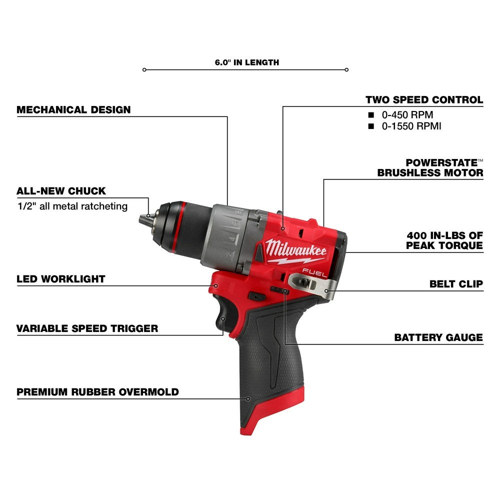 Milwaukee 3403-20 M12 FUEL 1/2 Drill/Driver, Bare Tool